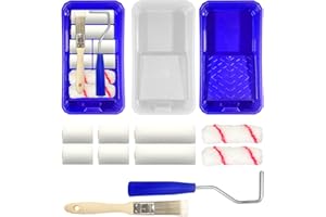 MOSTFUN 12 Piezas Rodillo Pintura Pequeño, Mini Rodillos de Espuma Kit Rodillo Pintura Multifunción con Pincel, Marco de Rodillo, Bandeja y Revestimiento para Pintar Paredes y Techos