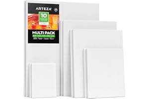 ARTEZA Lienzos blancos estirados e imprimados | Distintos tamaños: 12,7x17,7-27,9x35,5-30,4x40,6-40,6x50,8 cm | Pack de 10 lienzos | 100% algodón | Para acrílico, óleo y medios húmedos