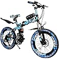 ZXQZ 20-inch Hardtail Mountain Bikes, 6-7-8-9-10-11-12 Years Old Student Folding Road Bicycle with Dual Disc Brakes, 21 Speeds, for Birthdays Children's Day (Color : Blue)