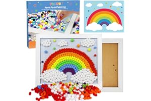 Funto Rainbow Pom Pom Painting Art Kit - 1100+ Pom Pom colorati e forniture incluse, tela e cornice premium per l'arredamento della casa, progetti artigianali perfetti per principianti