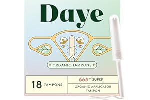 Daye Organic Tampons Super | 18ct | Pesticide & Metal Tested, 100% Organic Cotton for Heavy Flow | No-Shed Sleeve, Sugarcane Applicator