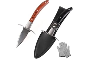 YELLRIN Lot de 2 couteaux à huîtres avec paire de gants et étui en cuir