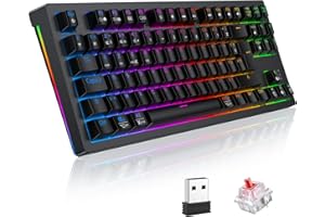 TECURS Bezprzewodowa mechaniczna klawiatura gamingowa 80% TKL AZERTY, 2,4 Ghz/USB-C programowalna klawiatura gamingowa z czerwonym przełącznikiem, klawiatura mechaniczna RGB do gier