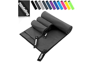 FOSDALING Mikrofaser Handtuch 3er Set - Groß 200×100cm & 2 Klein 80×40cm, Schnelltrocknend Microfaser Sporthandtuch, für Reisehandtuch, Badetuch, Fitness & Sport Handtücher und Strandtuch (Dunkelgrau)