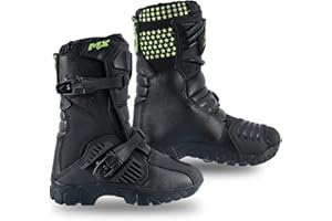 Speed MaxX Kids Black/Hiviz Real Leather Off - Road Motorbike/Motocross/Motorcycle Cubs Long MX Sports Shoes/Boots