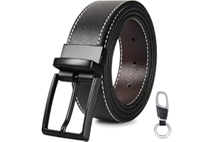 flintronic Cinturón Cuero Hombre, 3.5 * 130cm Cinturón con Reversible Correa de Hebilla de Pin Para Jeans, Trajes, Ropa Informal y Formal, Negro y Marrón(con Llavero y Caja de Regalo)