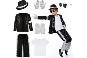 King of Pop kostym barn, 7-delad svart-vit paljettjacka, kostym