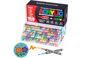 Guangna Feutres acryliques 168, feutres à pointe fine flexible et précise, encre opac superposable, cahier de coloriage, verre, céramique, roche, bois, pierre, peinture sur tissu (168)