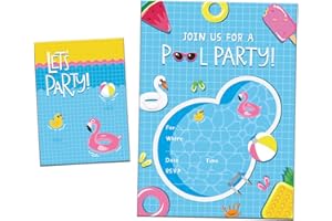 MORAINJAY 20Pcs Swimming Pool Birthday Party Invitations for Kids, Party Invites for Boys Girls, Kids Birthday Celebration Invitations, Summer Theme Decoration Supplies (No Envelopes)