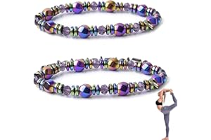 EIIUHIAHS 2pcs Hematite Gallstone Magnetic Bracelet, Magnetic Slimming Bracelet, Black Obsidian Bracelet Anti Swelling, Magnetic Therapy Bracelet, Natural Energy Bracelet for Women Men (Colorful)