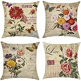 Gspirit 4 Pack Classico Fiori Rose Cotone Biancheria Cuscino Decorativo Caso Federa per Cuscino 45x45 cm