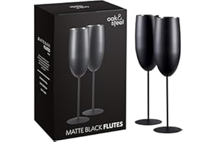 OS OAK & STEEL ENGLAND Oak & Steel - 2 copas de champán negro mate, 280 ml, vasos de acero inoxidable negro mate con caja de regalo
