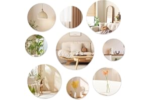 SUWIWKKOA Pack of 9 Round Small Mirrors, Self-Adhesive Mirror Tiles and Mirror Film, Acrylic Adhesive Mirror with High Tenacity, for Living Room 6 10 15 20 cm