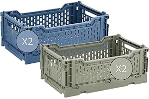 Box and beyond - Lot de 4 Caisses de Rangement pliables - 27 x 17 x 10,5 cm - Plastique Bleu et Vert - Pliables - Avec Poignées - Rangement - Cuisine, Bureau, Chambre, Salon - Style Simple