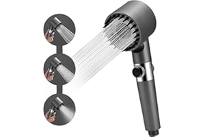 TOPEV Water Saving Shower Head, Shower Head with 3 Jet Types, high Pressure Power Shower Head, Turbo Charged Design, Massage Shower Head with Filter, Gray