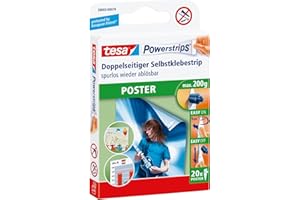 tesa Powerstrips POSTER - Doppelseitige Klebestreifen für Poster und Plakate - Selbstklebend und spurlos wieder ablösbar - Bis zu 200 g Halteleistung - 20 Stück