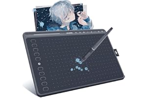 ‎HUION HUION HS611 Tablet graficzny, profesjonalny tablet do rysowania, rysik cyfrowy PW500 bez baterii, z przyciskami dotykowymi do multimediów (odgrywanie muzyki), łączność OTG, szary (Szary)