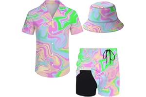 Wdpsuxin Mens 2 Piece Tracksuit Hawaiian Button Down Shirt and Compression Liner Shorts Sets with Bucket Hats