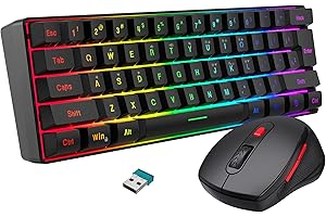 Snpurdiri 2.4G Wireless Gaming Keyboard and Mouse Combo, Include Mini 60% Merchanical Feel Keyboard, Ergonomic Design Wireless Mouse