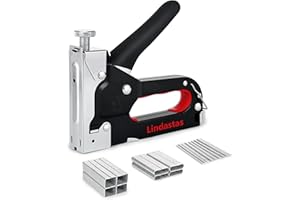 LINDASTAS Staple Gun,Heavy Duty Staple Gun,3 in 1 Upholstery Heavy Duty Staple with 1200 Staples,Adjustment Nail Steel Gun for Wood, Crafts, Carpentry, Decoration DIY (Black Duty Heavy Staple+1200nail)