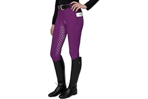 FitsT4 Sports Damen Reitleggings Silikon Vollbesatz Reithose mit Handytasche und Gürtelschlaufen