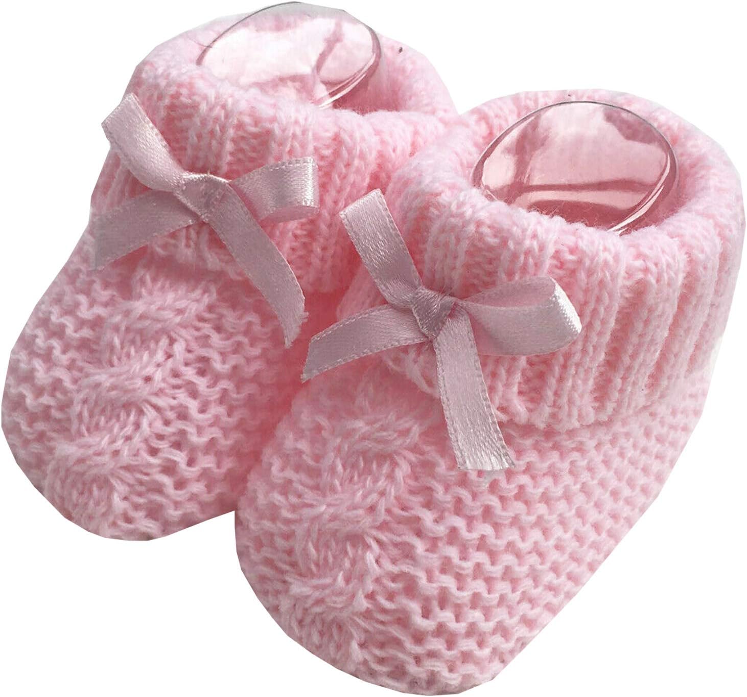 Baby Boys Girls 1 Pair Knitted Booties Soft Newborn Knitted Booties With Bow 116-354