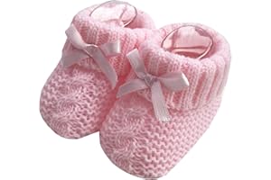Nursery Time 116-354 - Stivaletti da neonato, lavorati a maglia, con fiocco, Rosa (rosa), 0-3 mesi