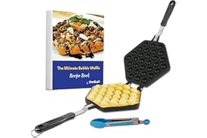 StarBlue Appareil A Bubble Waffles, Gaufres A Bulles, Avec Livre De Recettes Inclus Et Pince, Permet De Realiser En 5 Minutes Des Gaufres Aux Œufs Croustillantes Comme A Hong Kong