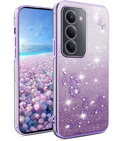 Custodia Per Honor 200 Lite 5G Con Rose E Strass - Cover Rigida In Silicone TPU Viola, Antiurto E Brillantina - 2
