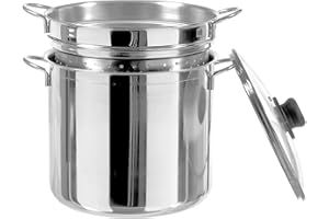 INOXPRAN - Cuocipasta Inoxpasta in Acciaio Inossidabile, Cestello a Vapore con Coperchio in Vetro da 26 cm, Pentola e Scolapasta Insieme, Utilizzabile nel Gas, Piastra Elettrica e Vetro Ceramica