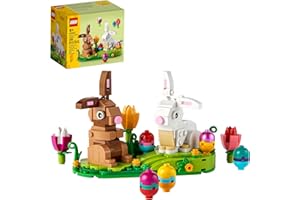 LEGO Creator Display con Coniglietti Pasquali, Gioco per Bambini e Bambine da 8 Anni in Su con 2 Animali Giocattolo, 5 Colorate Uova di Pasqua e 3 Tulipani da Costruire, Idea Regalo 40523