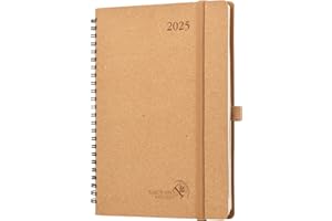 POPRUN Agenda 2025 Semana Vista Espiral 22 x 16,5 cm, Papel de Material Renovable, Planificador Semanal 2025 con Tapa Dura, Pestañas Mensuales, 80 GSM Papel EU, Marrón Desierto