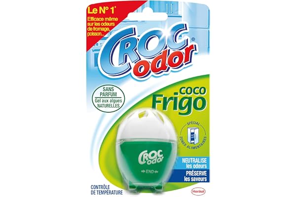 Croc'Odor Coco Frigo – Désodorisant pour Réfrigérateur (33g) – Nettoyant Frigo – Neutralisateur d'Odeurs