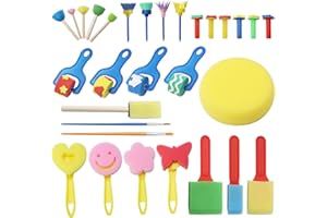 APOMOONS 30 Pièces Kit Pinceau Éponge, Réutilisable Kit Peinture Enfant, Matériel Pinceaux Peinture Enfant Set, Crafts Éponge Brosse pour Le Bricolage et L'artisanat