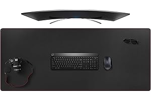 ZORESYN Tappetino per mouse da gaming - Sottomano da Ufficio - 1400x600x2 mm - Bordi cuciti, Base in Antiscivolo, Superficie in pelle PU, Adatto a Tastiere e Mouse, Computer e Portatili - Nero