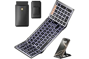 ProtoArc XK01 Plus Clavier Pliable Rétroéclairé, Bluetooth Clavier sans Fil Pliant AZERTY, Pleine-Taille Rechargeable Claviers Portable pour Android Windows iOS iPad Tablette