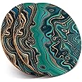 2 x Round Coasters - Teal Aqua Marble Effect Ink Art - Cork Backed Home Kitchen Accessory Tea Coffee Mug Mat #21845