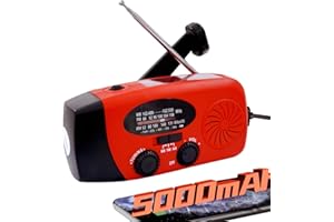 iRonsnow NOAA FM AM Radio météo d'urgence 5000 mAh, radio solaire avec SOS, prise casque, lampe de poche LED, 4 modes, chargeur de téléphone auto-alimenté pour le camping, la survie