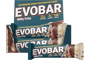‎EVO SPORTS FUEL EVO SPORTS FUEL EVOBAR Milky Crisp Protein Riegel | 12 x 60g | ZERO palmöl Eiweißriegel mit 23g protein pro Bar | geprüfte Qualität | Made in Germany (1er Pack)