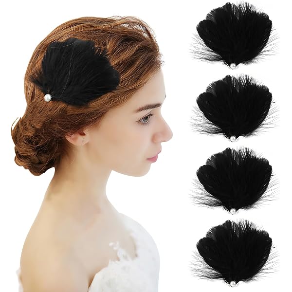 Yeomju Feder-Haarklammern Set – 4 Stück, Weiß, Mit Perlen, Für Hochzeit, Party & Braut