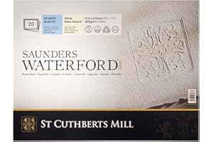 SAUNDERS WATER FORD SERIES ST CUTHBERTS MILL Saunders Waterford, Papel de acuarela para bellas artes, Duro, 300gsm, Bloc pegado por los 4 lados, 16x12, Blanco, 20 hojas