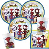 Procos Spidey and Super Friends Party Decoration Set - 36 Pieces for 8 Kids | Paper Plates, Paper Cups, Napkins