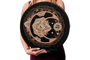 DRYEN Shaman Drum - 25,4 cm - Décoration d'arbre de vie - Tambour à main avec baguette - Instrument Shaman Alchemy Moon Drum - Sonore