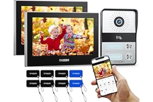 TMEZON Visiophone connecté 2 Fils,1080P Interphone Vidéo WiFi avec 2*IP Moniteur écran Tactile,Sonnette de Caméra Filaire Vision Nocturne,Ouvrir la Porte Via Badges/APP, 2 Familles