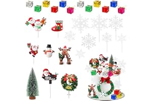 WFKKMEQ Christmas Cake Decorations, Xmas Cake Topper, Christmas Cupcake Decoration, Santa Xmas Tree Snowman Reindeer for Home Garden Party Decor Desktop Decoration - 28PCS