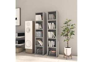 Tidyard CD Cabinets 2 pcs, Media Storage Display Shelf Organiser Unit Case Cupboard Furniture Grey 21x16x93.5 cm Chipboard