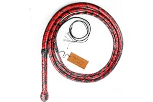 BANTORO CRAFTS Schwarz und Rot Känguru-Lederpeitsche, schwere Bullenpeitsche in 16 Strängen, geflochtener Lederbauch und Lederpolster im Inneren, laute, knallende Peitsche, Indiana Jones, Reiten (6 Fuß (1,8 Meter))