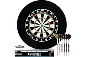 ‎TURNART Dartscheibe Kork, 45CM Dart Scheibe, Dartscheibe Steeldart 6 Dartpfeile Metallspitze,Professionelle Zahlenring Dartscheibe Set mit Dartwerkzeug, Oche-Linie, Wandhalterung