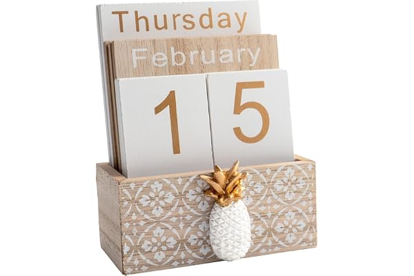 Notakia Calendrier perpétuel vintage en bois avec affichage du mois, de la semaine, de la date pour la maison, le bureau, décoration rustique, ananas marron