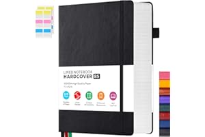 FOCUS DAY Cuaderno Diario B5 para adultos, 320 páginas, libro de notas, adecuado para escribir y tomar notas en la oficina, la escuela y el hogar, tapa dura, rayado, 19 x 25.4 cm, negro.